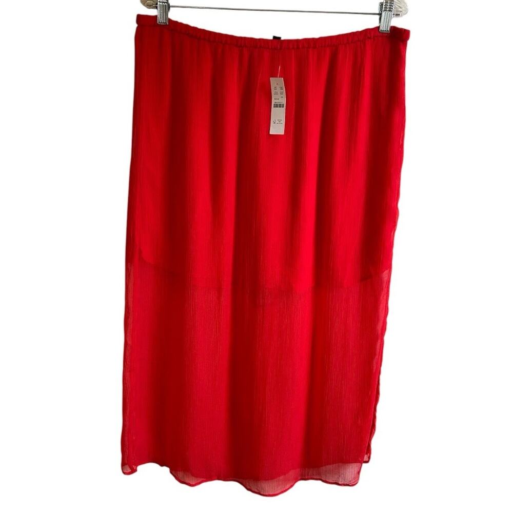 J Crew Gwyneth Cupro Slip Midi Skirt Womens L Pink Red Sheer NWT